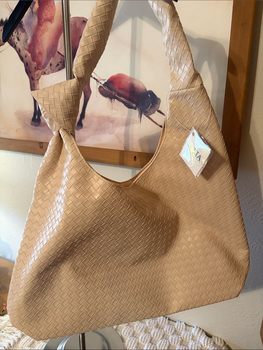 Ulta Beauty Woven Shoulder Bag in Beige Tan